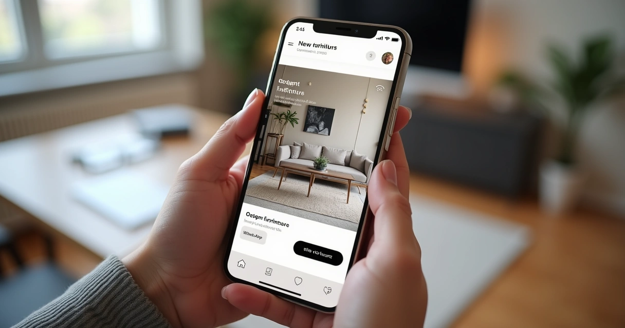 Person browsing responsive furniture website on a smartphone 