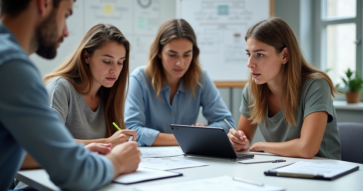 A user testing a prototype on a tablet while observers take notes