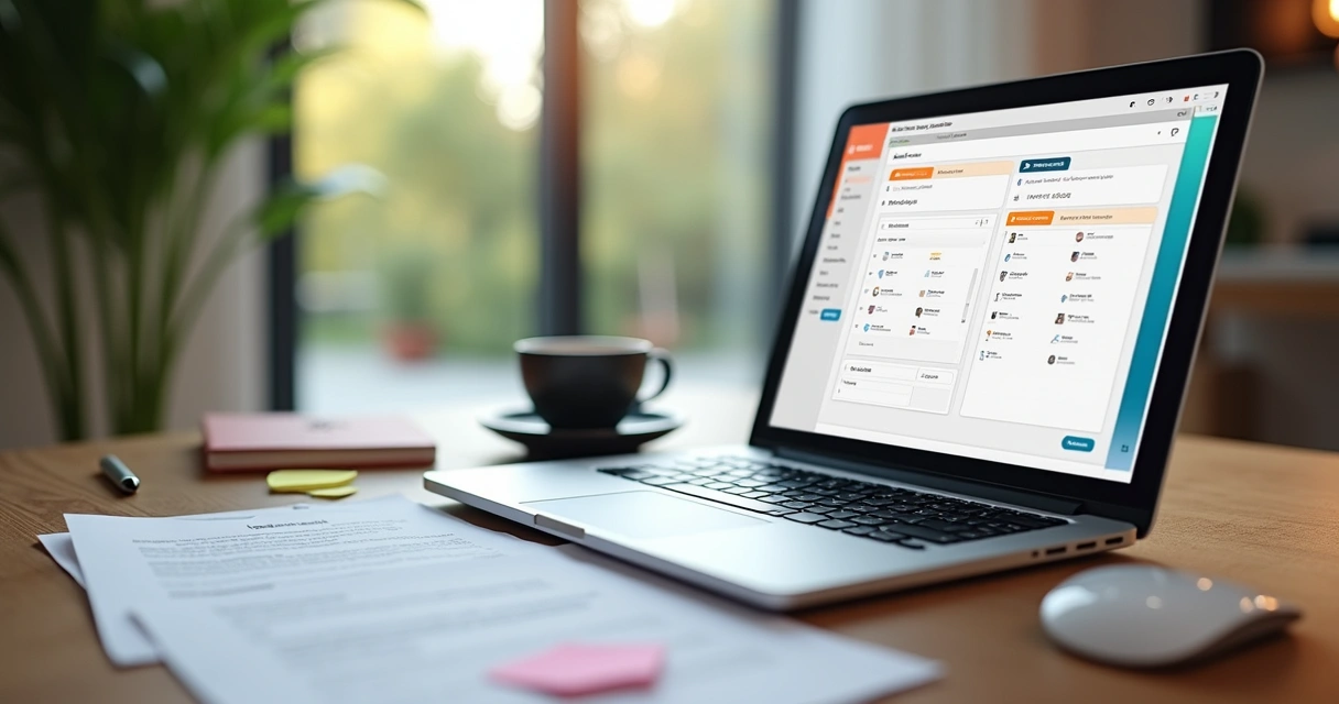 Printed user guide and laptop, admin interface visible on screen 