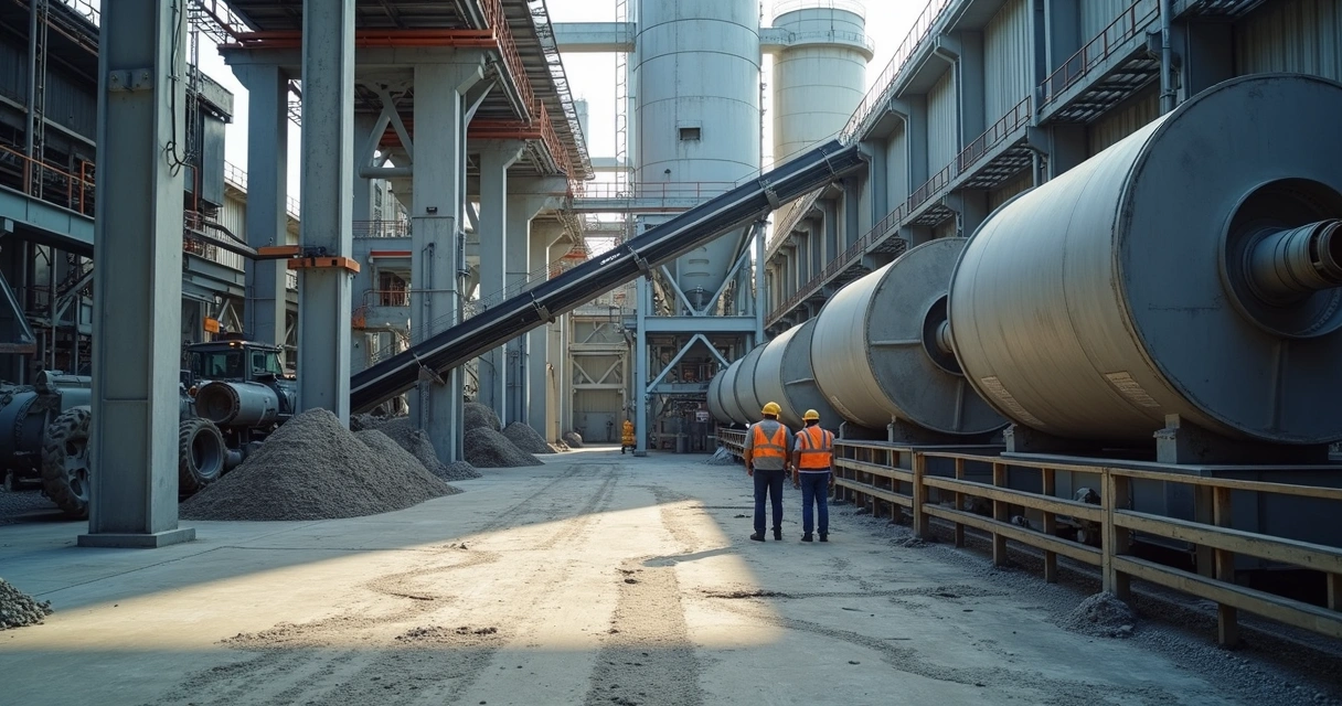 Processo de mistura industrial de concreto em usina 