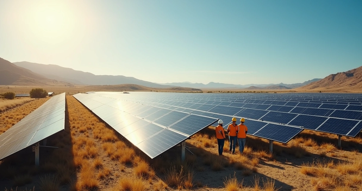 Parque de usinas solares em campo aberto 