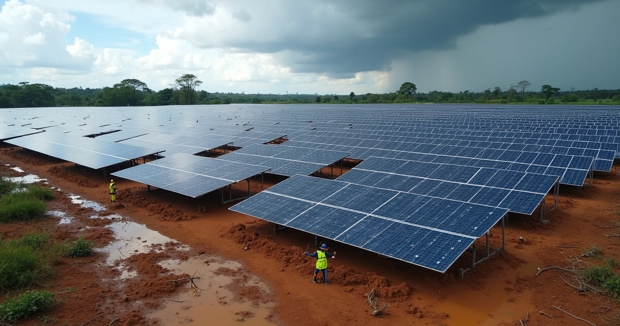 Painéis solares danificados após tempestade 