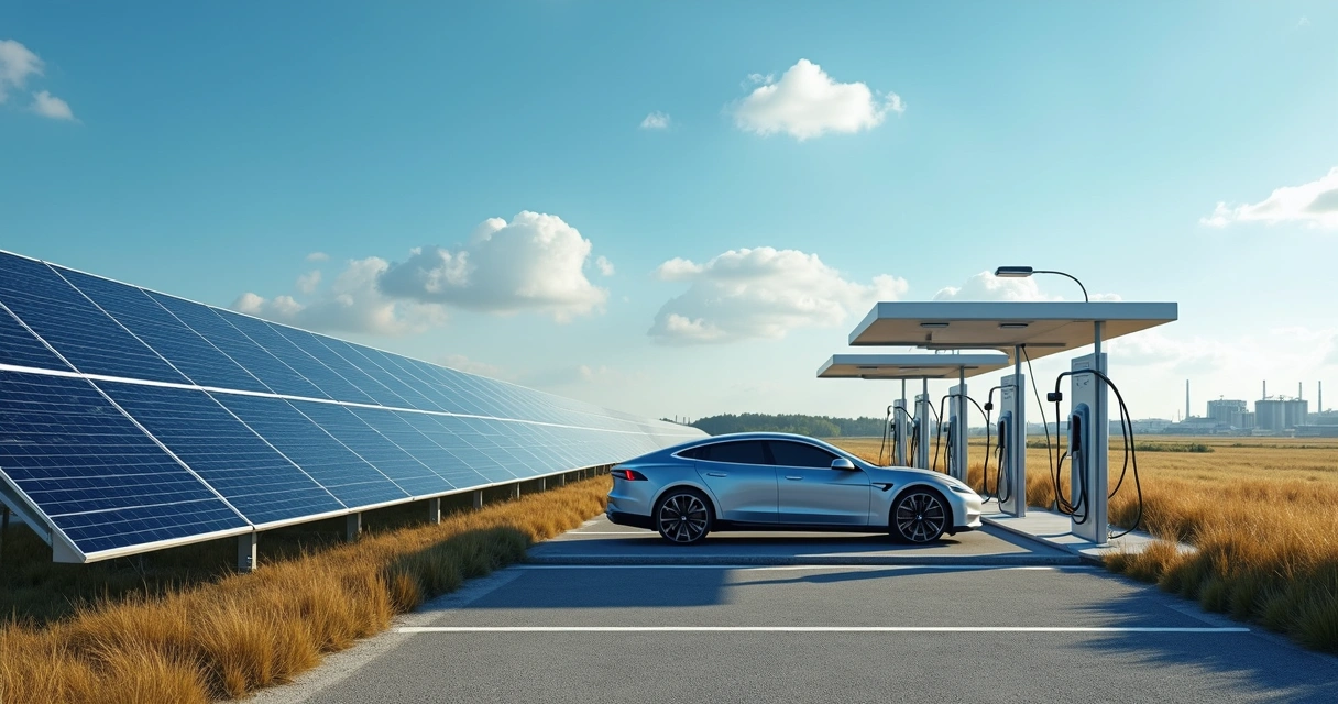 Usina solar ao lado de estação de recarga de carro elétrico 