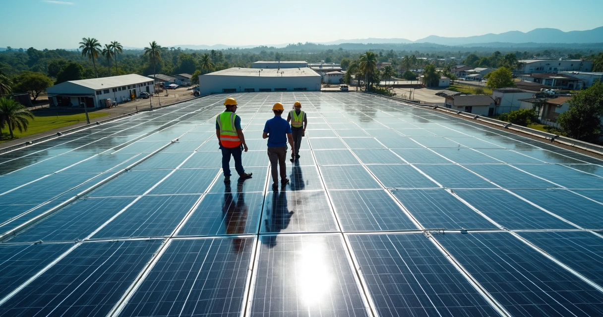 Painéis solares instalados em telhado industrial em Pernambuco 