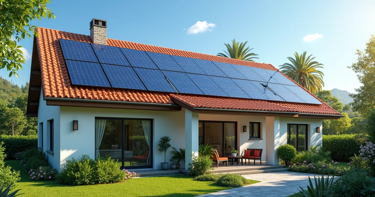 Painéis solares em telhado de casa