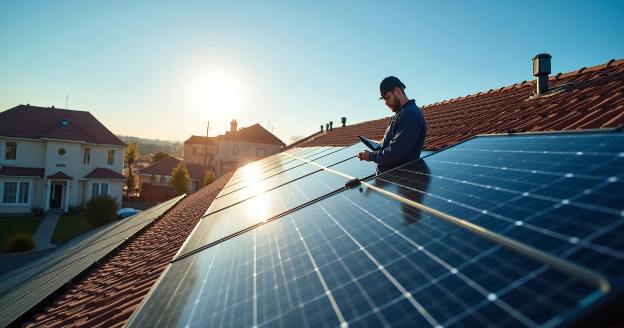 Painéis solares instalados no telhado de uma casa 