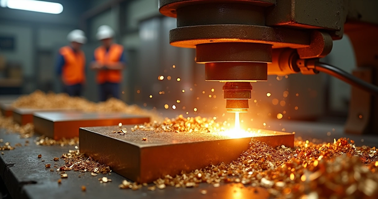 Corte sob medida de peça de bronze em máquina industrial 
