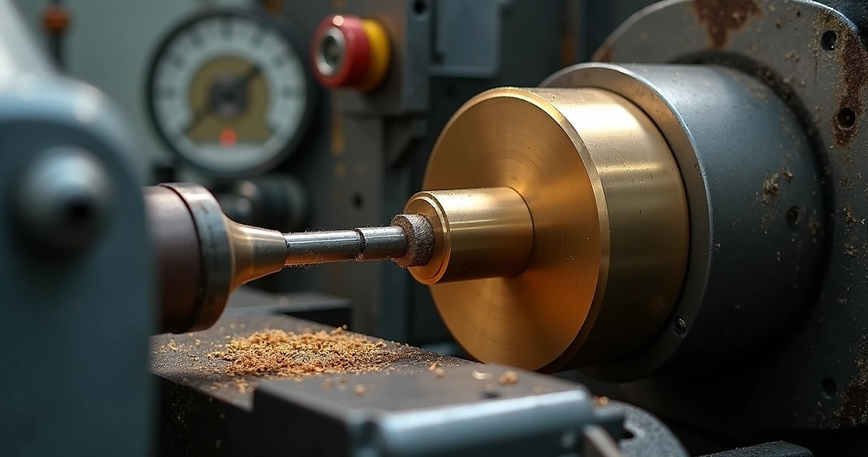 Usinagem de peça de bronze em torno industrial