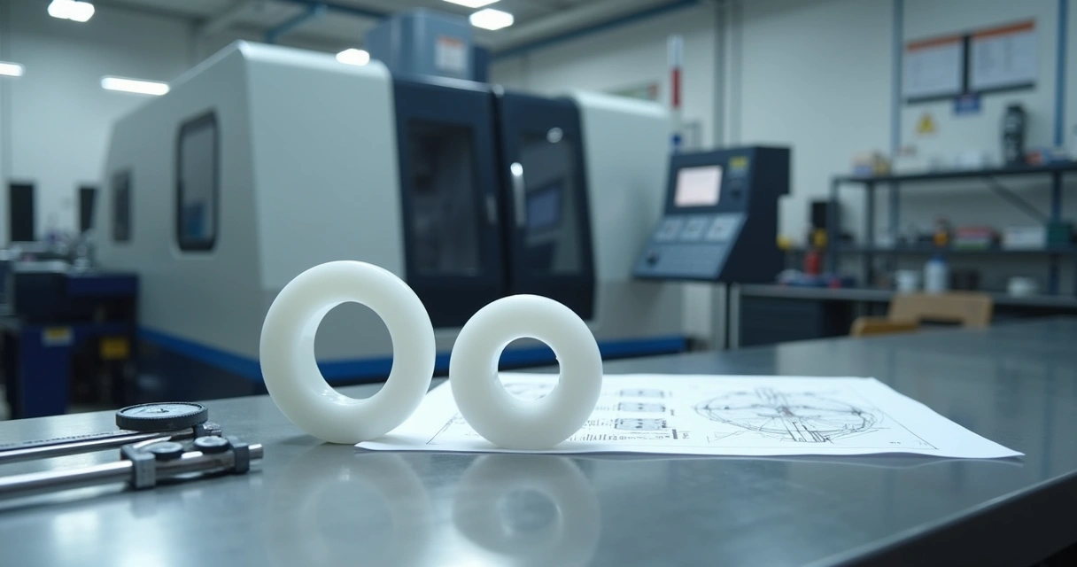 Usinagem de peça técnica em PTFE 