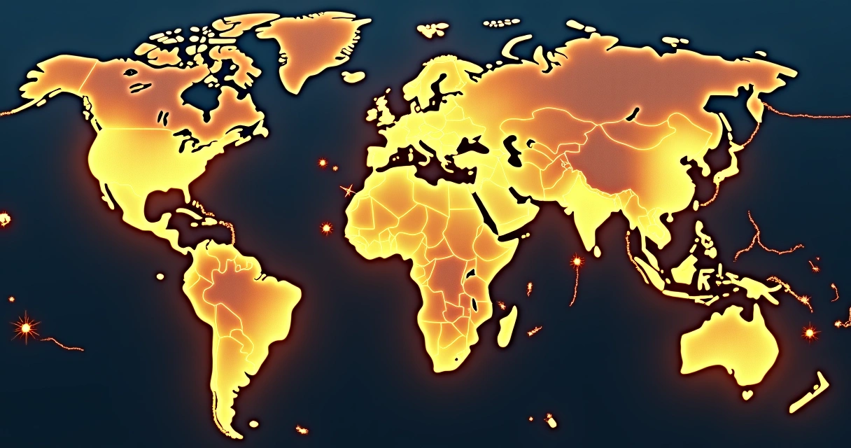 Mapa mundi com destaques para os principais países produtores de energia solar