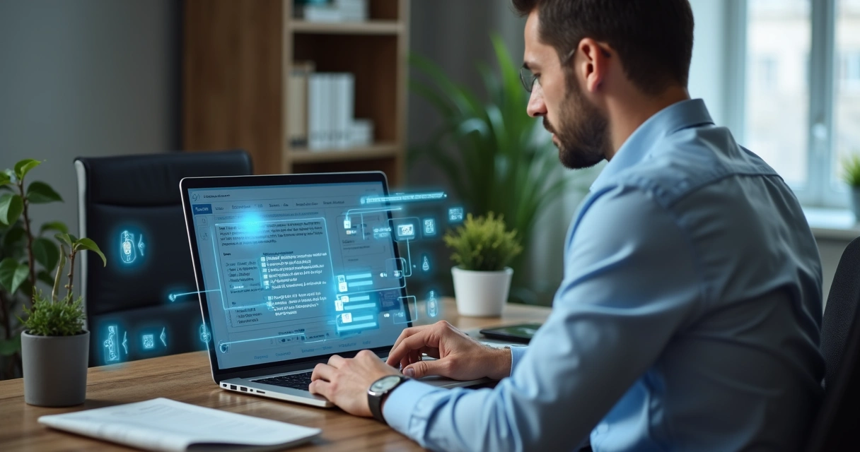 Profissional revisando proposta comercial usando tecnologia de IA