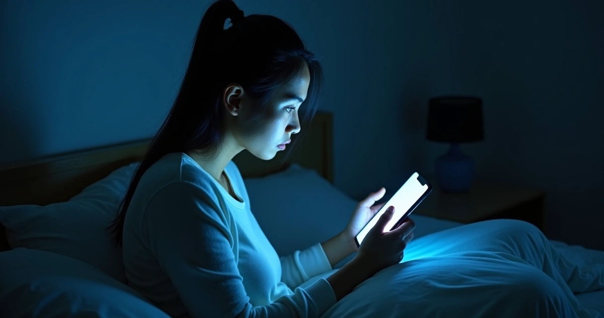 Pessoa olhando o celular à noite em ambiente escuro
