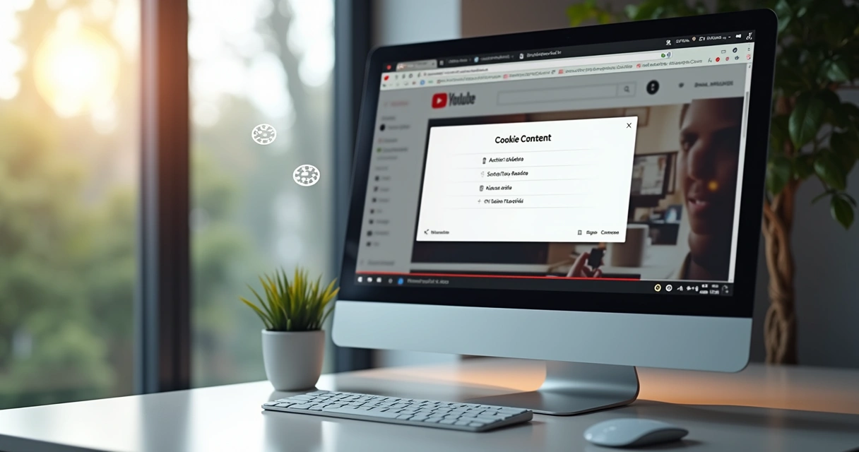 Tela do YouTube mostrando opção para aceitar ou rejeitar cookies com fundo de interface digital 