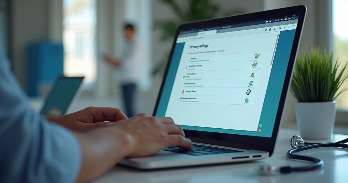 Usuário ajustando configurações de privacidade no computador 