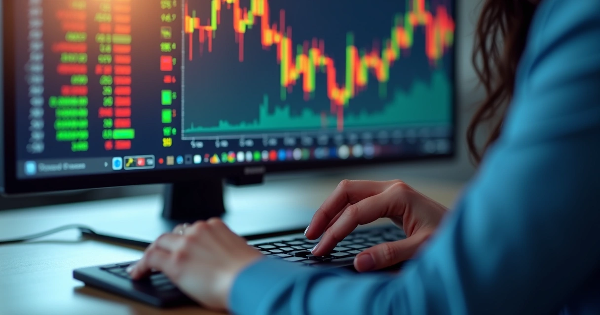 Pessoa analisando gráficos de mercado online e decidindo entre comprar ou vender