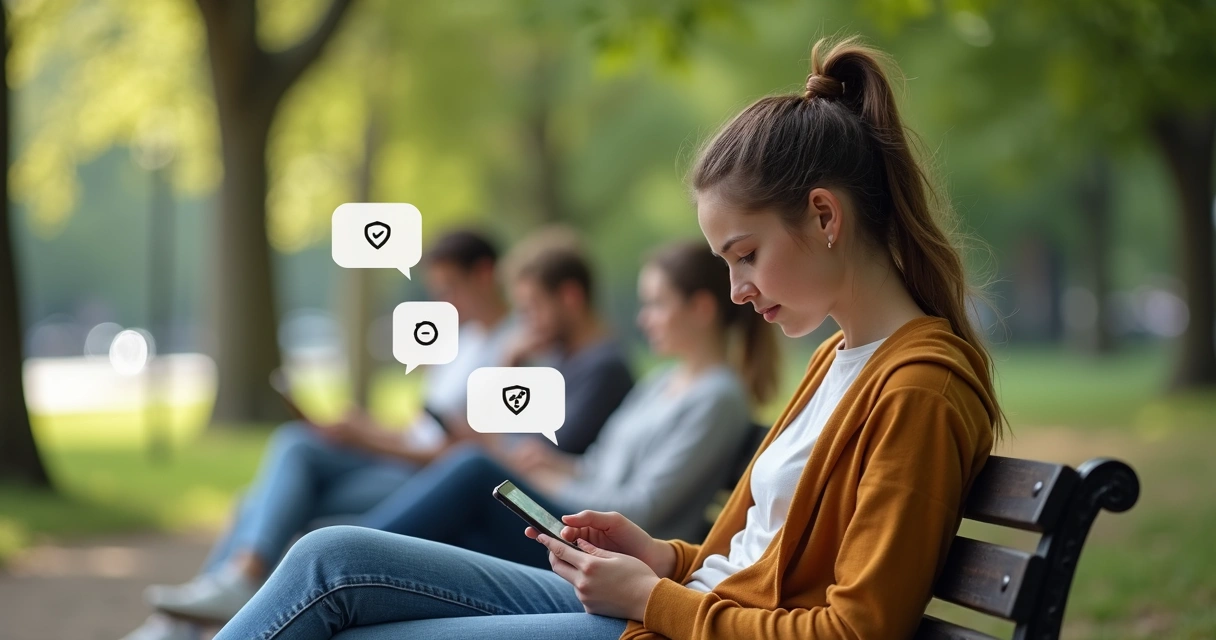 Usuário confiante consultando smartphone em espaço público 