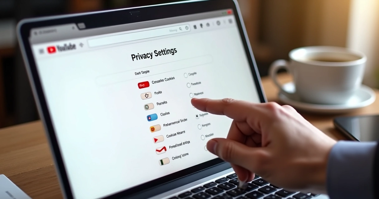 Usuário ajustando configurações de cookies no site do YouTube 