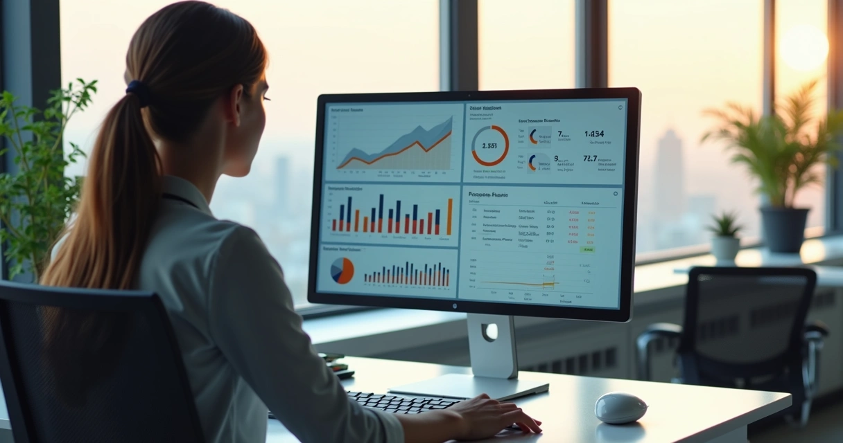 Pessoa visualizando dashboard de vendas B2B na tela, analisando gráficos 