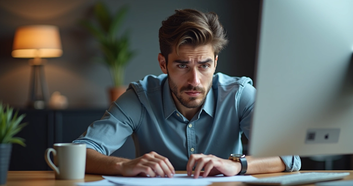 Usuário frustrado olhando para tela de computador lento 