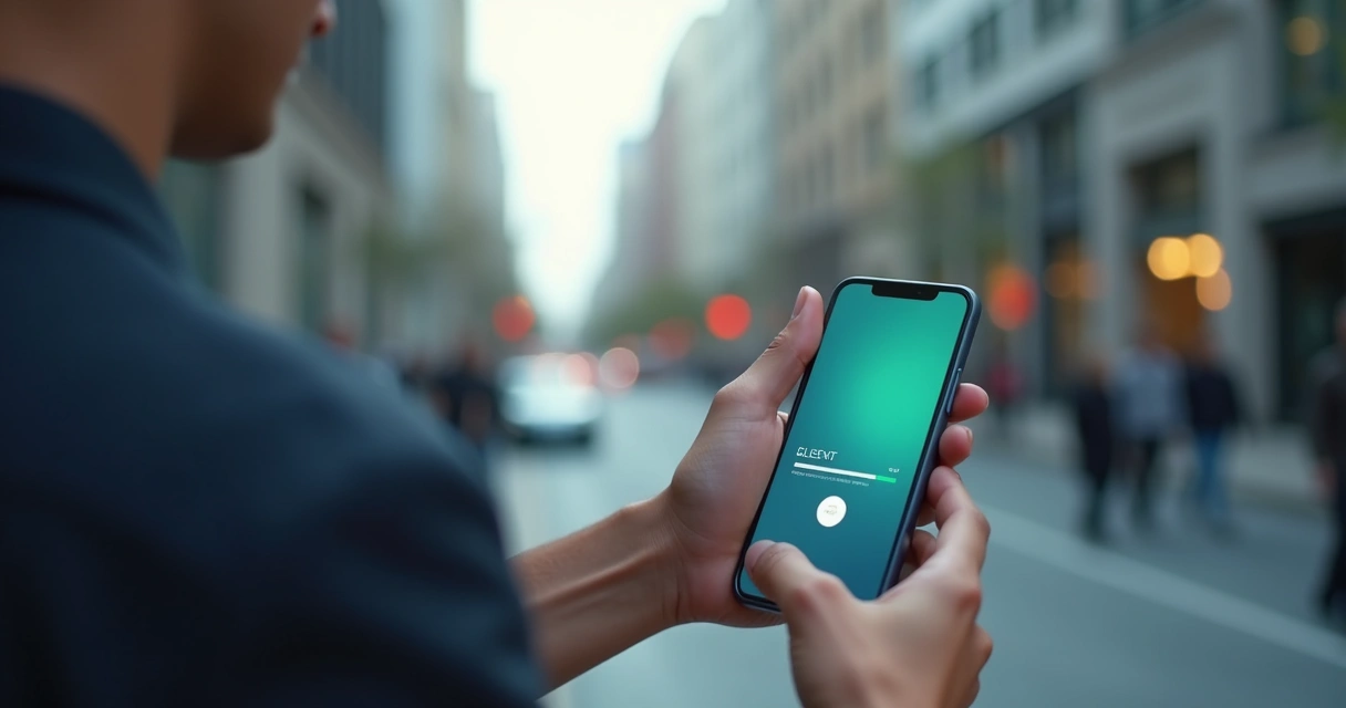 Pessoa acessando uma landing page pelo celular em ambiente externo, conexão lenta 