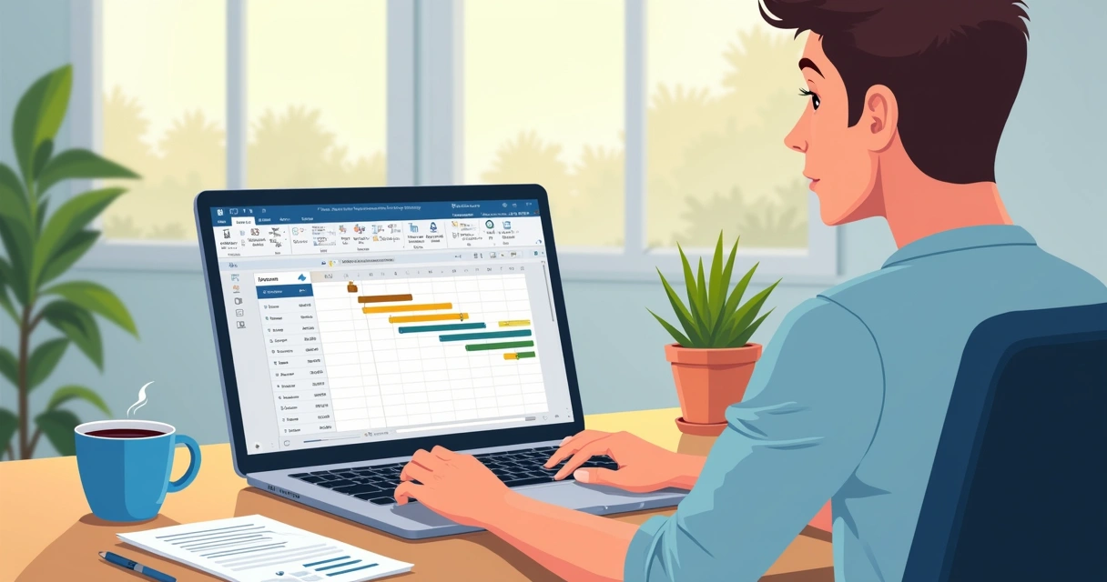 Pessoa utilizando notebook com MS Project aberto na tela 