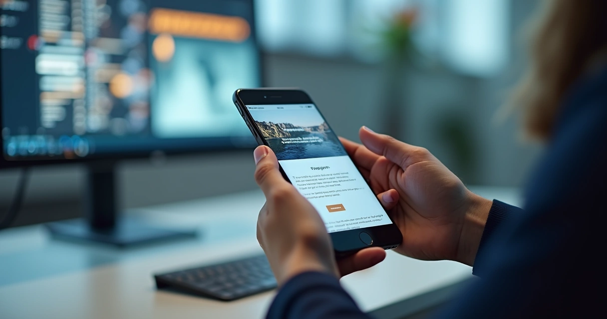 Usuário navegando em site responsivo em smartphone 