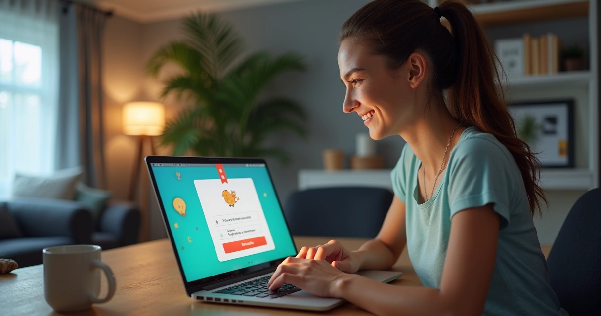 Usuário sorrindo ao receber notificação personalizada no notebook 