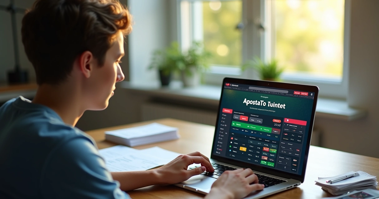 Usuário iniciante usando notebook para apostar online 