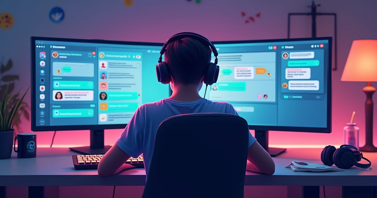 Usuário personalizando canais de chat na tela do computador 