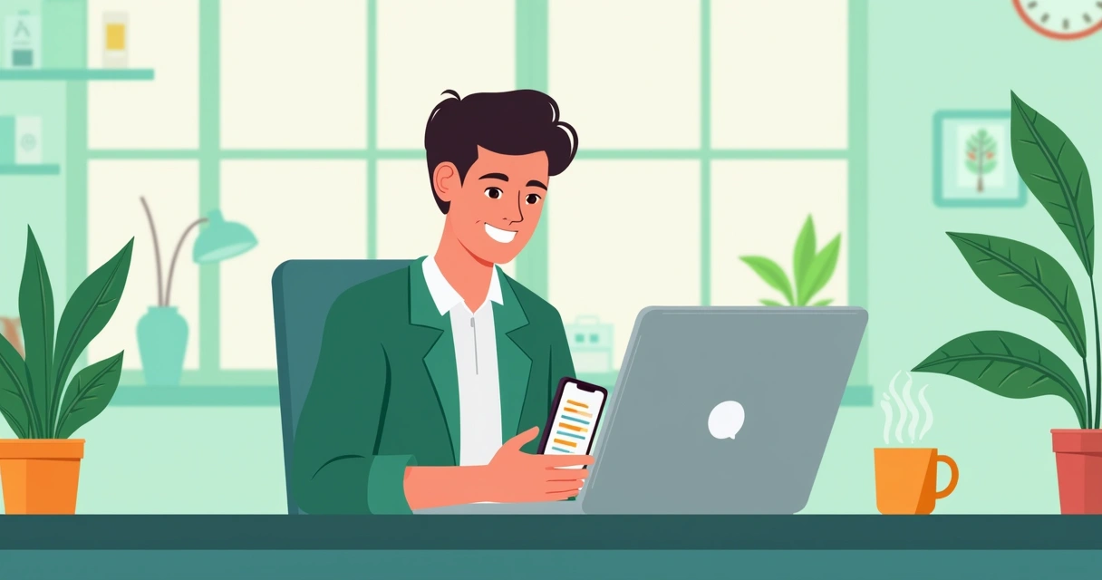 Pessoa usando celular para responder pesquisa em ambiente corporativo