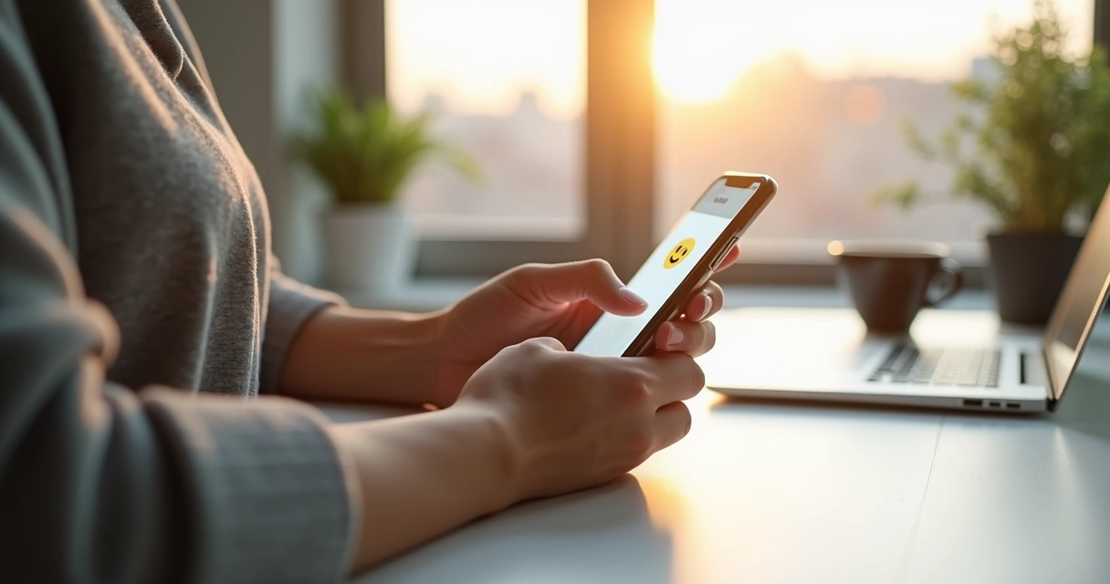 Usuário no smartphone respondendo feedback rápido.