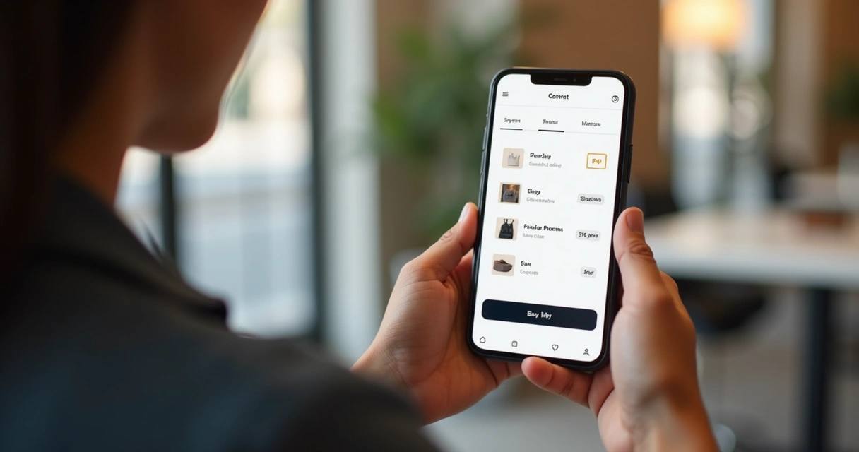 Usuário testando app MVP de loja virtual em smartphone 