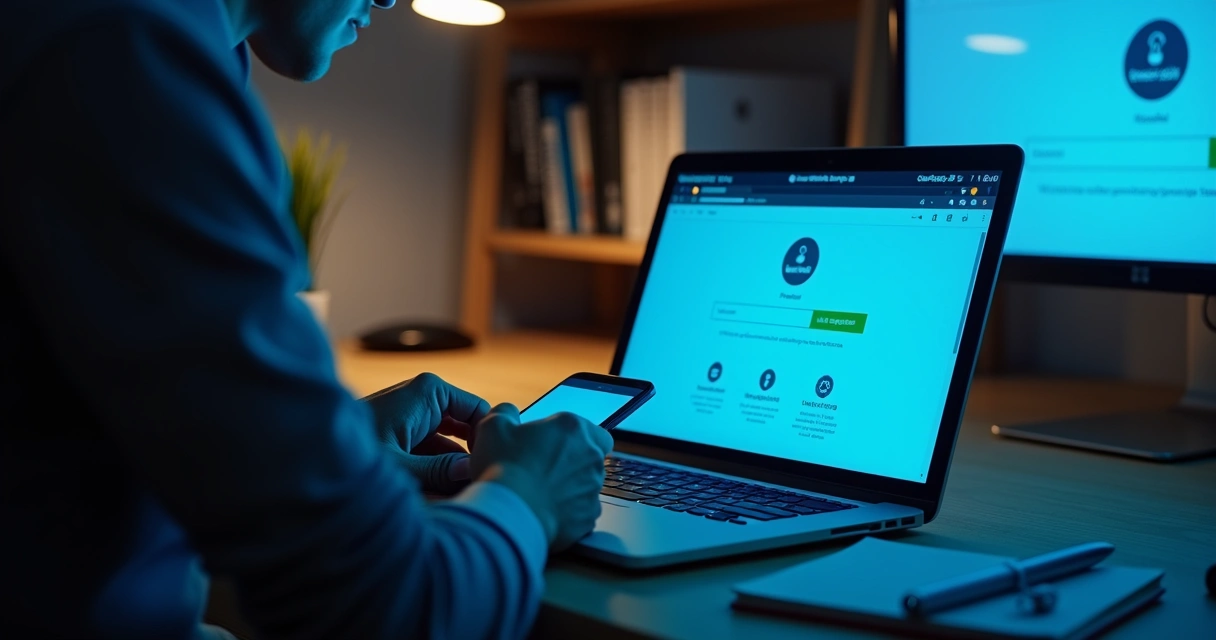 Pessoa em frente ao laptop analisando se um site é seguro na tela do navegador 