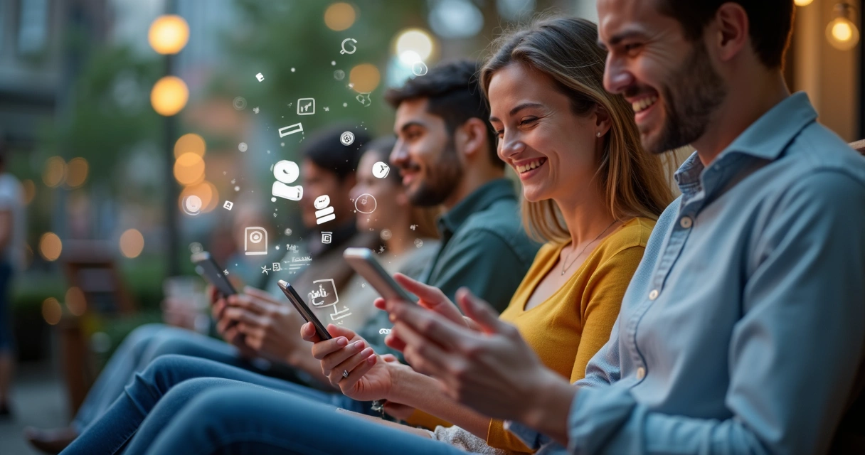 Usuários em tela sorrindo com anúncios relevantes 