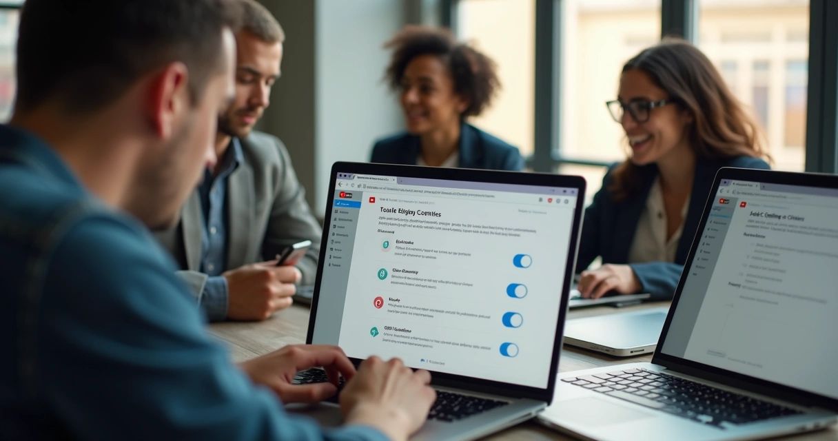 Usuários ajustando permissões de cookies em notebooks e celulares 