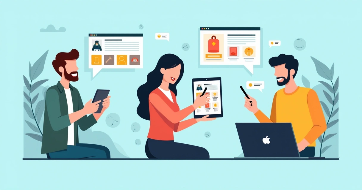 Clientes usando catálogo digital em diferentes dispositivos 