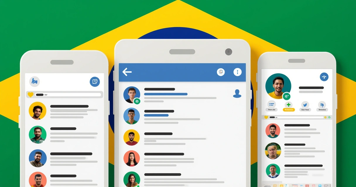 Diversos perfis brasileiros em redes sociais vistos na tela do celular 