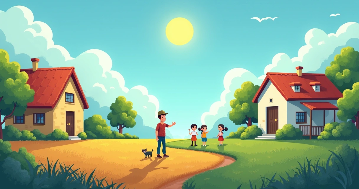 Divisão entre cena rural com agricultor e urbana com família, simbolizando usucapião especial rural e urbano.
