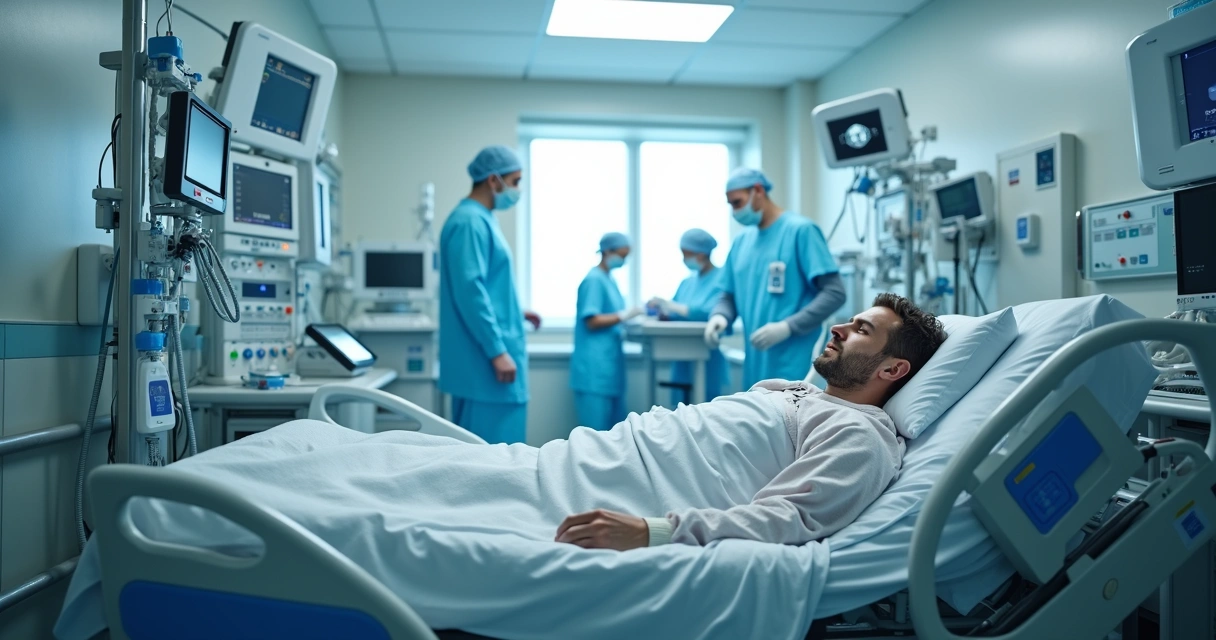 Paciente em leito hospitalar com monitoramento intenso 