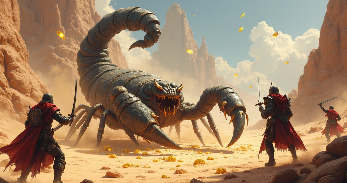 Jogadores enfrentando Utua Stone Sting em um deserto rochoso