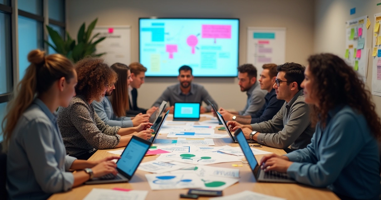 Equipe analisando e avaliando a experiência de usuários em computadores