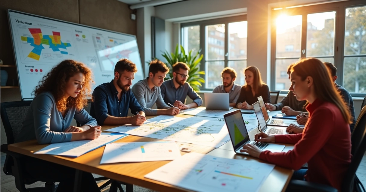 Equipe multidisciplinar trabalhando em wireframes e protótipos para site institucional 