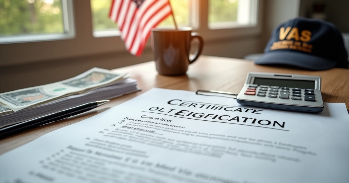 Papers, calculator, and pen on a home office desk 