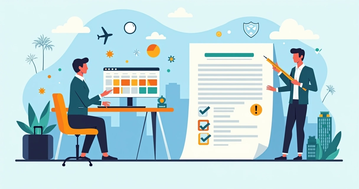Gráfica corporativa mostrando balance entre calendario de vacaciones y documento legal 