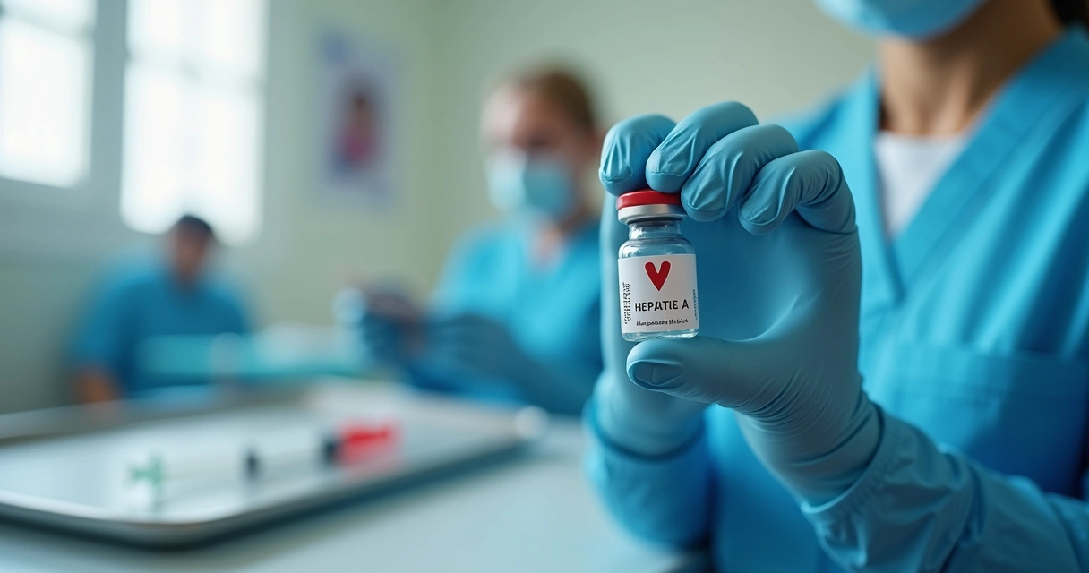 Frasco de vacina contra hepatite A em posto de saúde