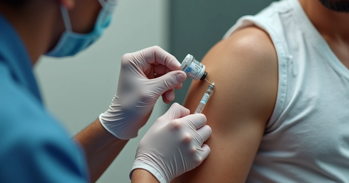 Vacina HPV sendo aplicada no braço de um jovem adulto