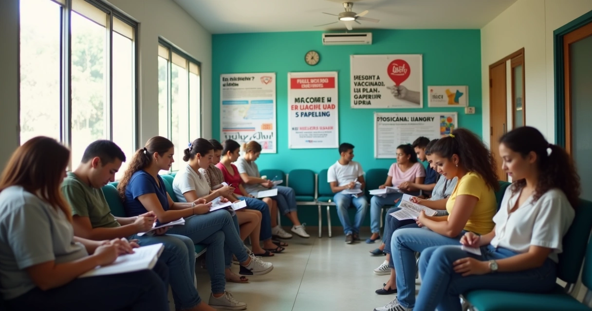 Cartaz de vacinação contra HPV disponível para adultos em um posto de saúde