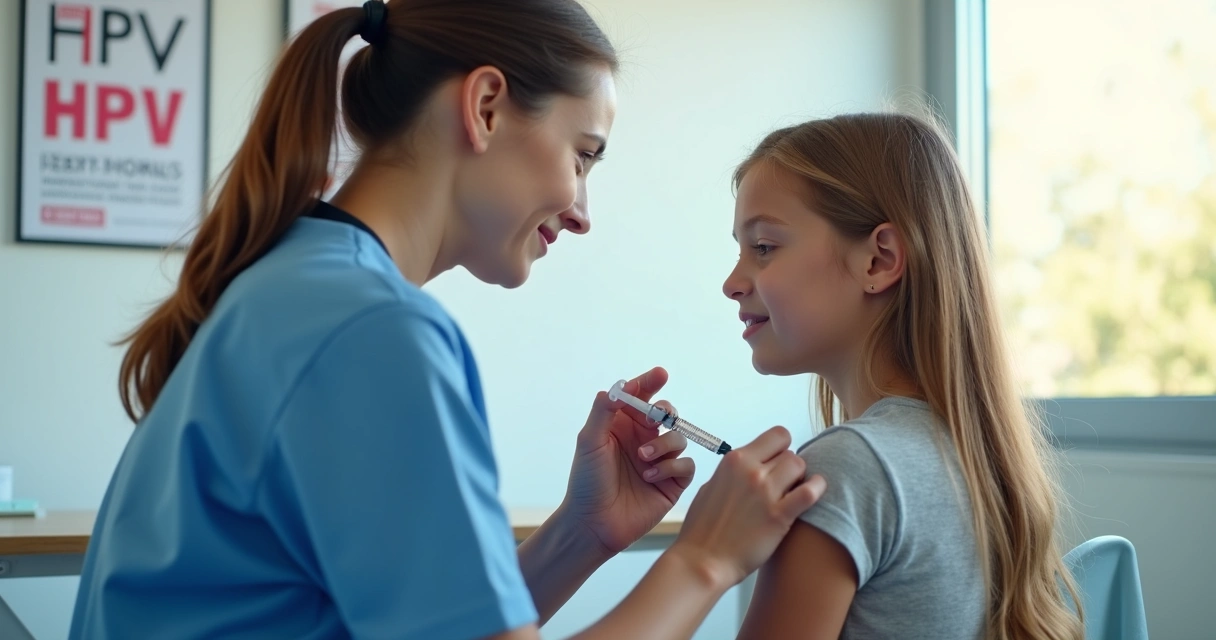 Vacina sendo aplicada em adolescente contra HPV 