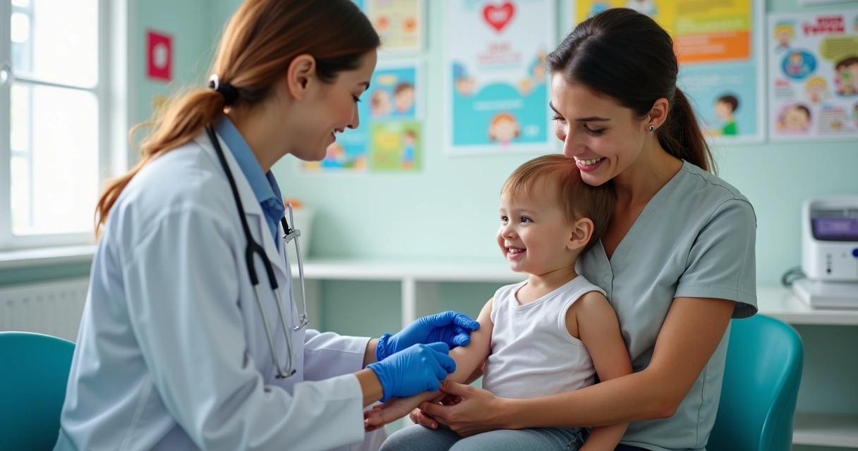Criança tomando vacina em consultório pediátrico 
