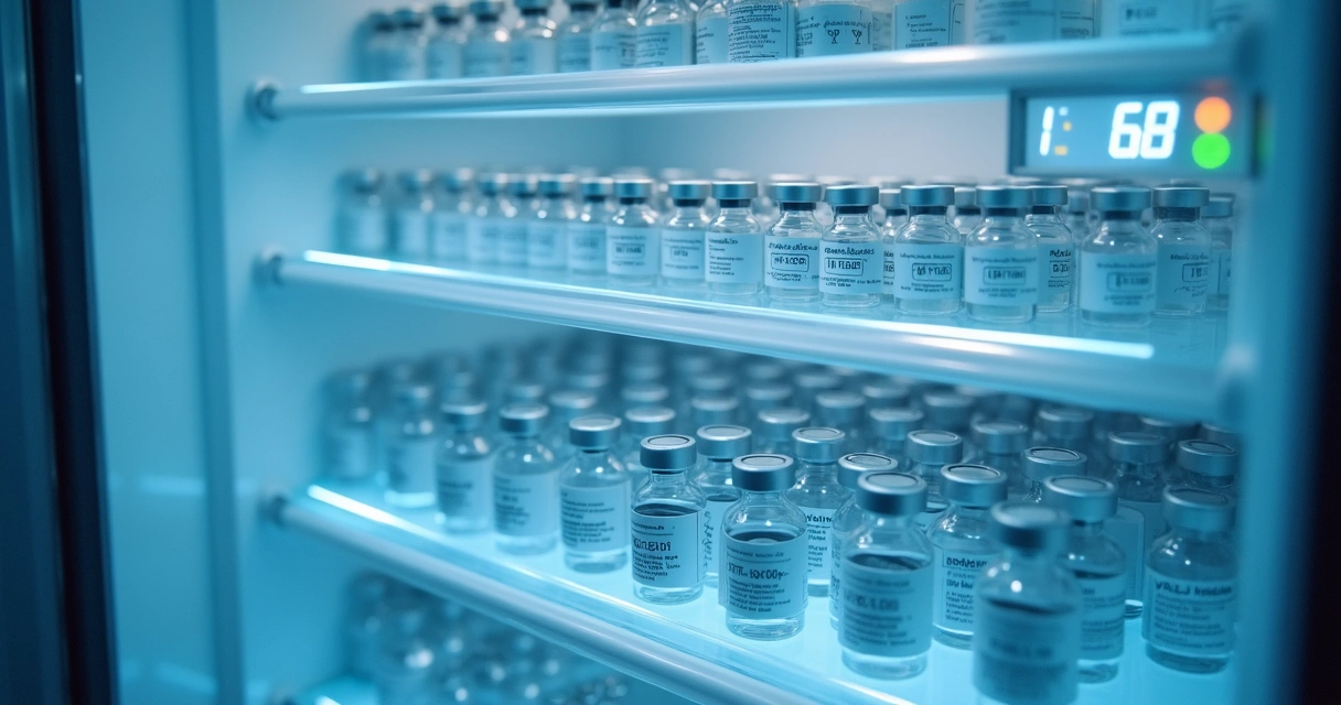 Refrigerador de vacunas con sensores de temperatura instalados 